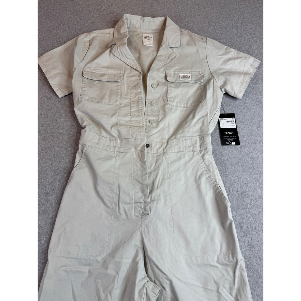 RVCA Recession Jumpsuit Womens Small Beige BFG Utility Workwear Canvas 23B281505